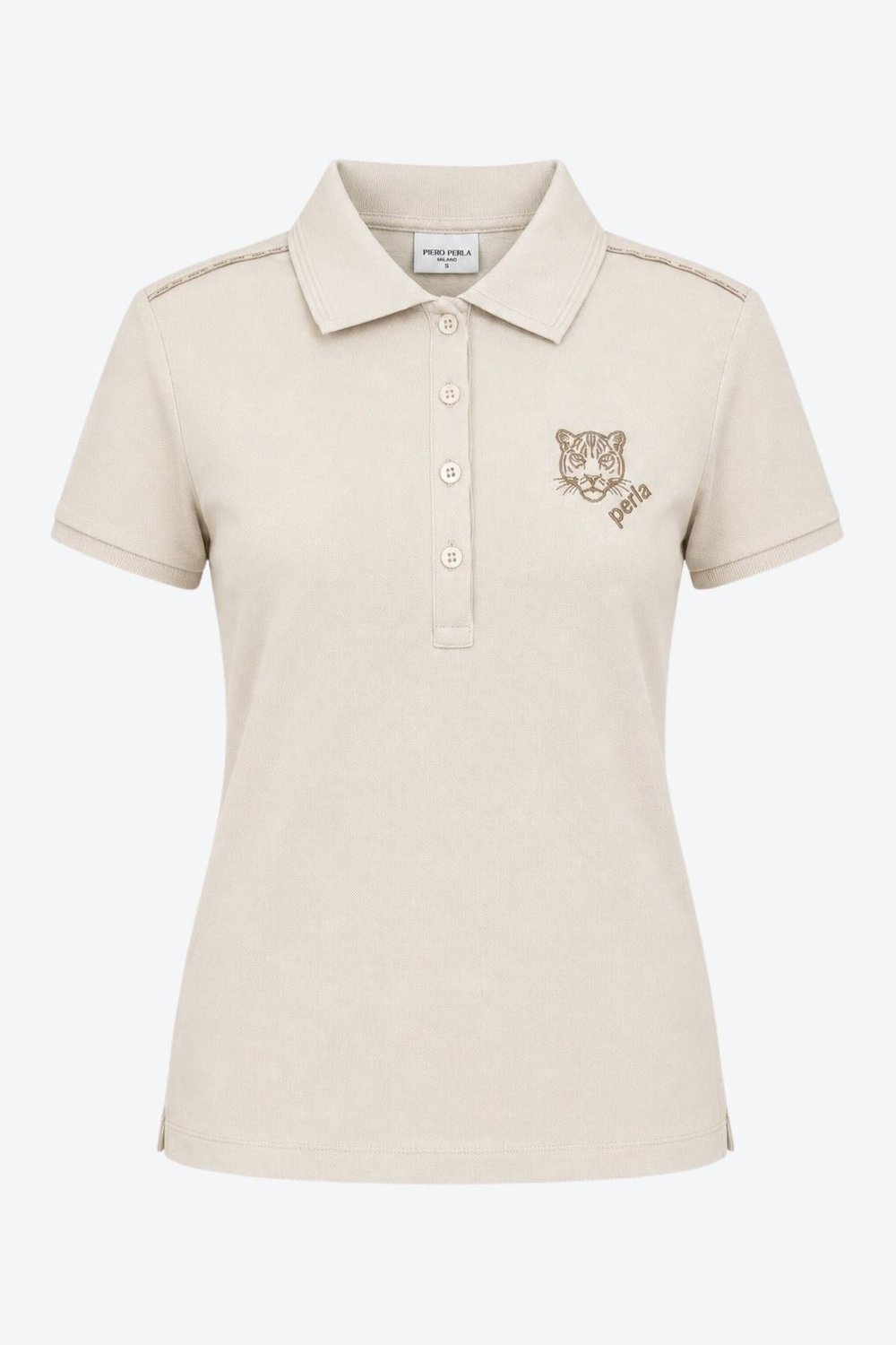 Kontür Jaguar Nakış Detaylı Slim Fit Kadın Sütlü Kahve Polo Yaka T-Shirt