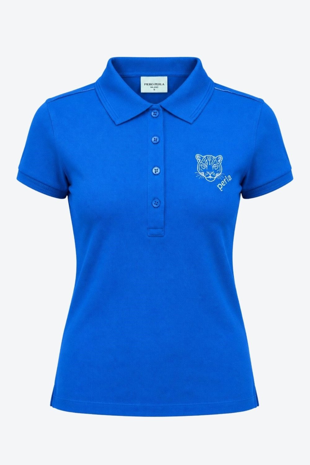 Kontür Jaguar Nakış Detaylı Slim Fit Kadın Mavi Polo Yaka T-Shirt