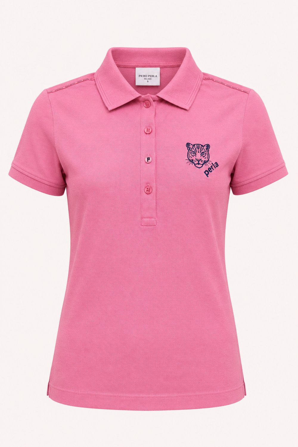 Kontür Jaguar Nakış Detaylı Slim Fit Kadın Gül Kurusu Polo Yaka T-Shirt