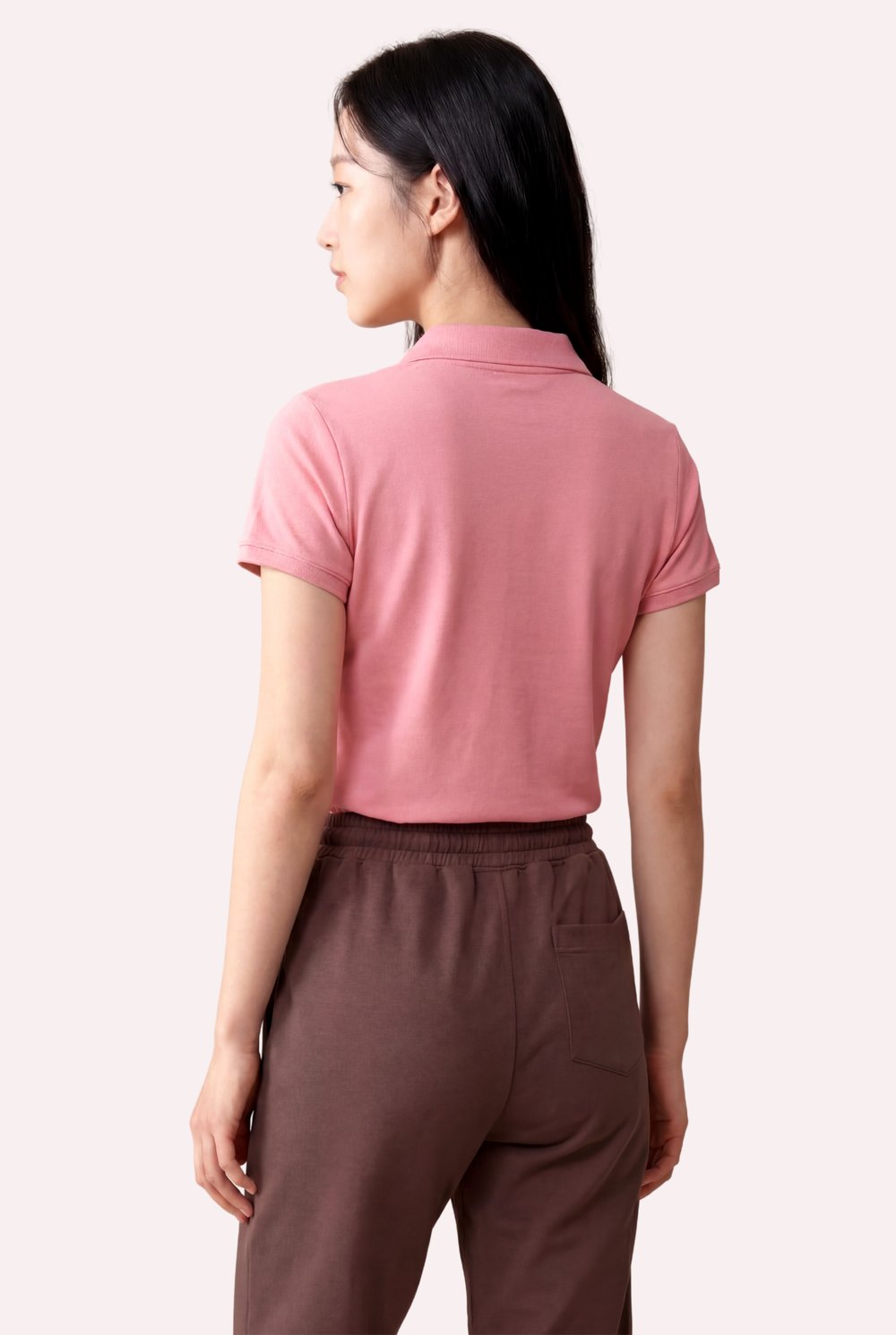 Kontür Jaguar Nakış Detaylı Slim Fit Kadın Gül Kurusu Polo Yaka T-Shirt