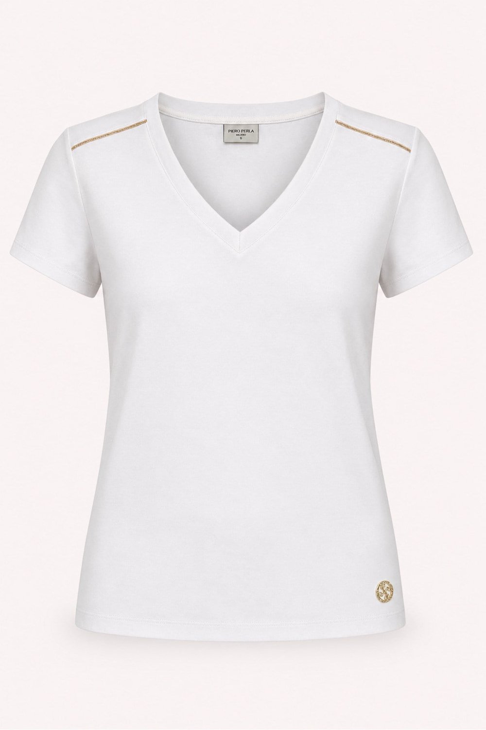 Kadın V Yaka Metal Logo Detaylı Regular Fit T-Shirt