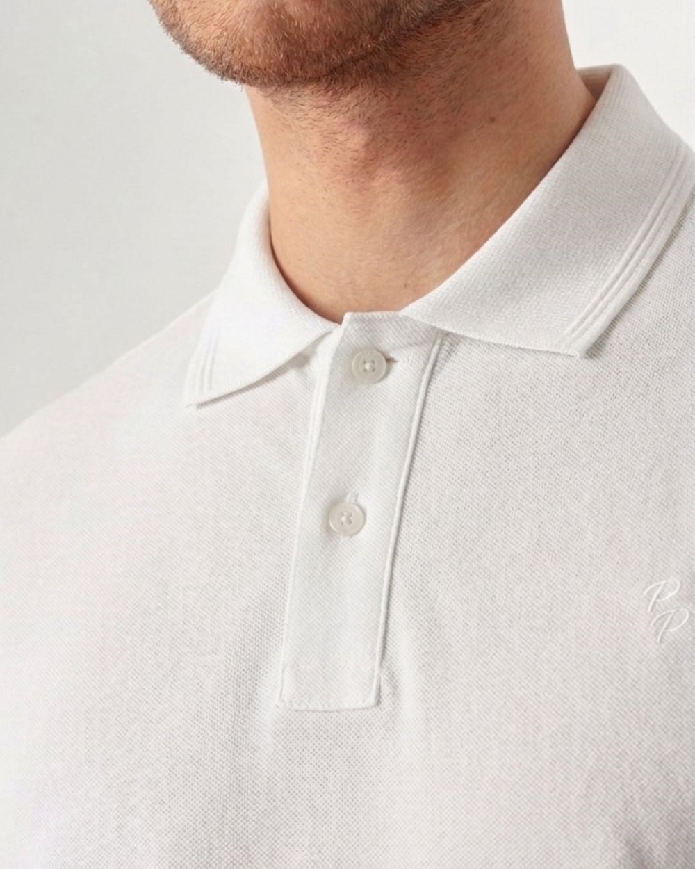 Polo Yaka Slim Fit Uzun Kollu Erkek Beyaz T-Shirt