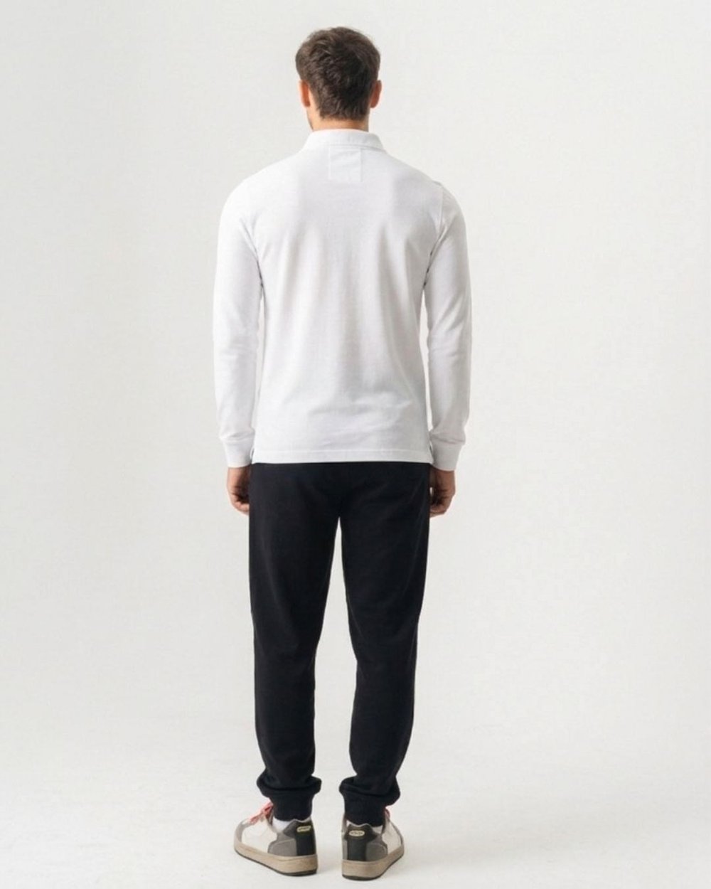 Polo Yaka Slim Fit Uzun Kollu Erkek Beyaz T-Shirt