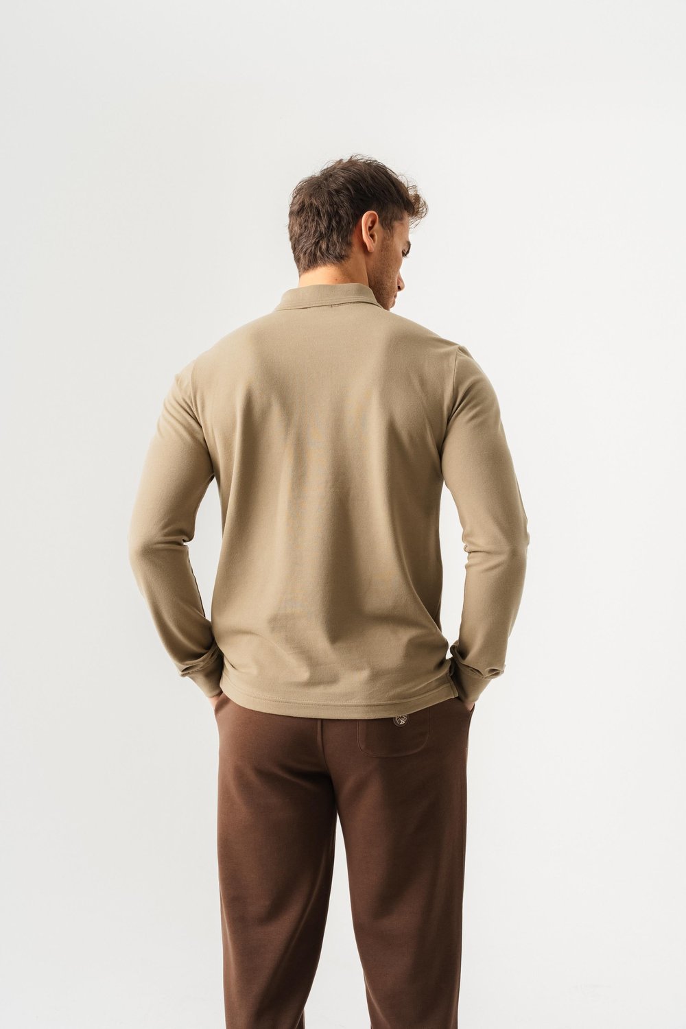 Polo Yaka Slim Fit Uzun Kollu Erkek Haki T-Shirt