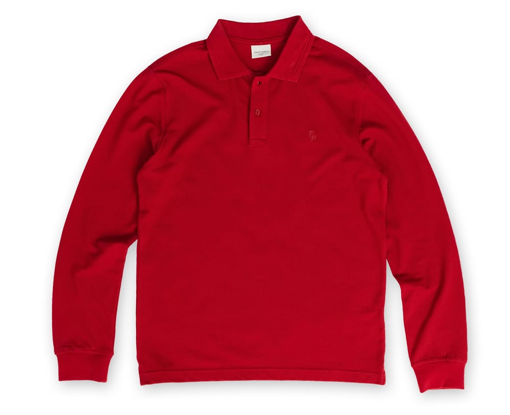 Mens Red Polo Collar Slim Fit Long Sleeve T-Shirt
