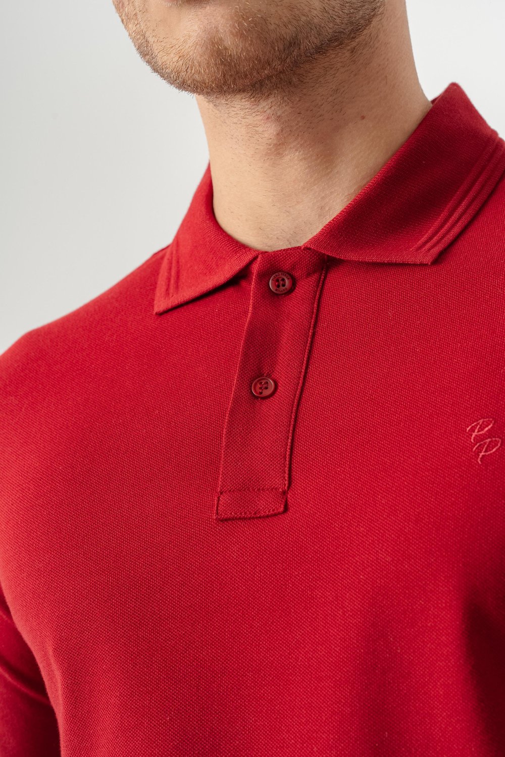 Mens Red Polo Collar Slim Fit Long Sleeve T-Shirt