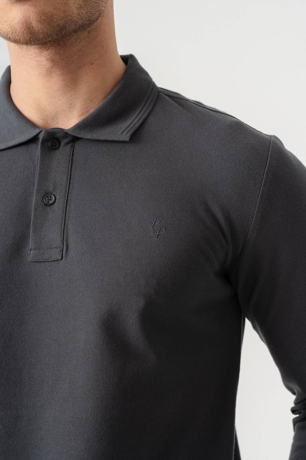 Polo Yaka Slim Fit Uzun Kollu Erkek Antrasit T-Shirt