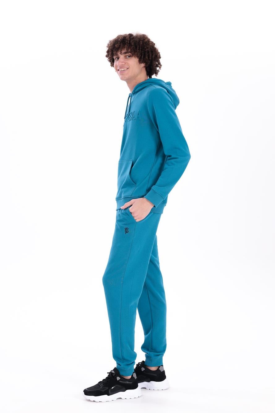 Slim Fit Mens Premium Cobalt Sweatpants with EVA Embroidery Details