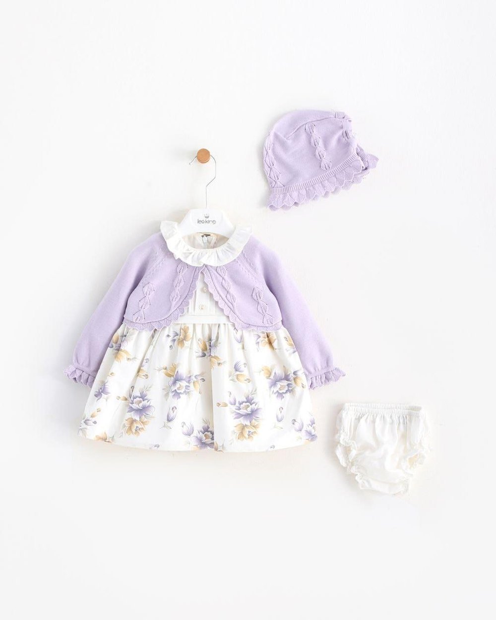 Kız Bebek Lila Çiçek Desenli Hırka&Şapkalı Elbise