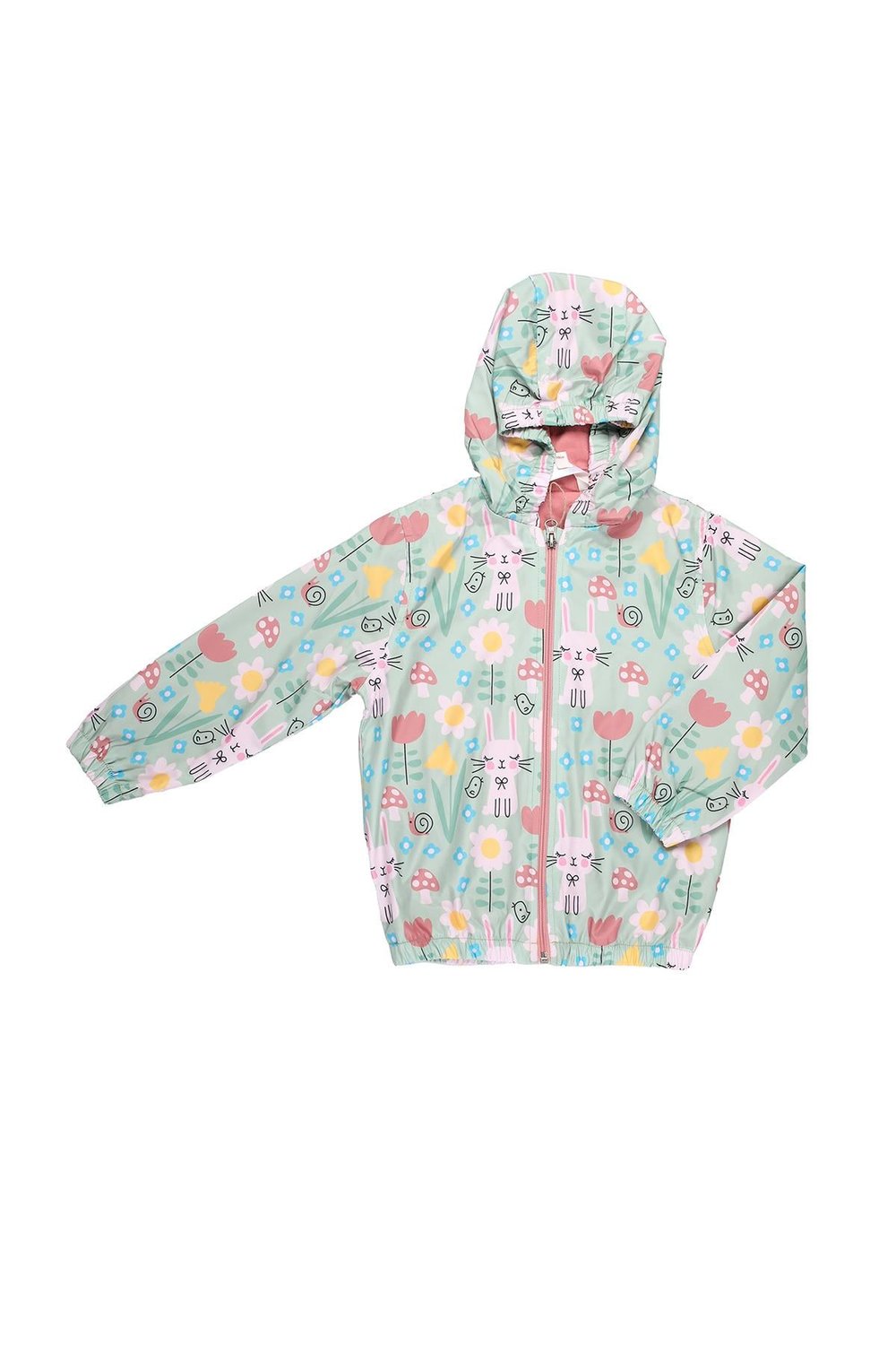 Mimbo Kids Kız Çocuk Kırık Beyaz Renkli Desenli Yağmurluk
