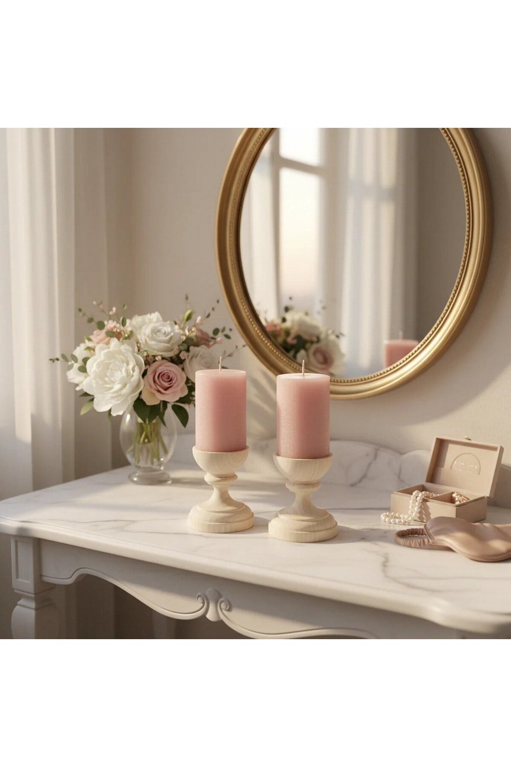 ( MUM 20 ) 2li El Yapımı Doğal Ahşap Vazo Şamdan Mumluk 8 cm Modern Dekoratif İskandinav Masif Mumluk
