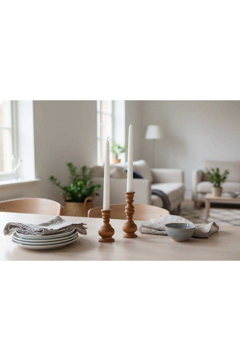( MUM 21 ) 2li El Yapımı Doğal Ahşap Vazo Şamdan Mumluk 15x10 cm Modern Dekoratif İskandinav Masif Mumluk