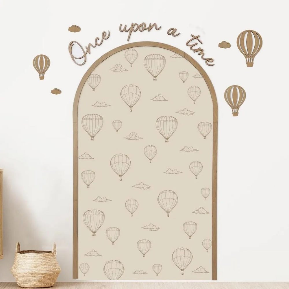 ( PP-14 ) Bebek ve Çocuk Odası Kemer Sticker Ahşap Kemer Dekoru–Balon & Bulut Konsept|3mm Kabartmalı
