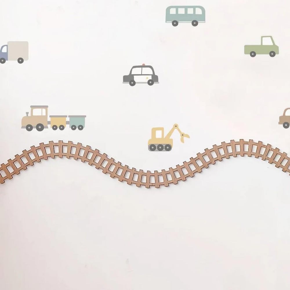 ( PP-35) Bebek & Çocuk Odası Ahşap Dalgalı Tren Yolu Bordür 3mm Kabartmalı Şerit Duvar Çitası
