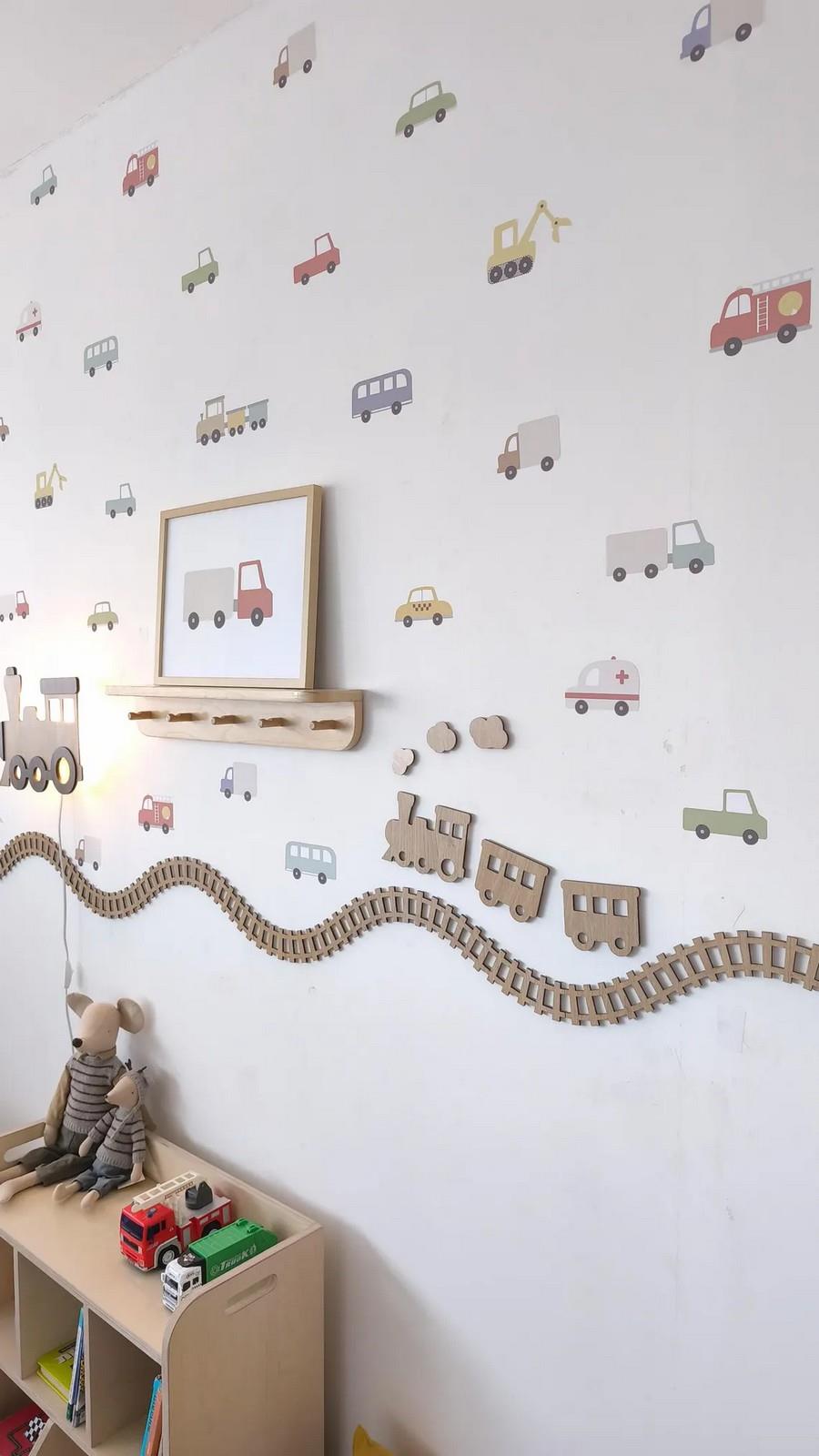 ( PP-35) Bebek & Çocuk Odası Ahşap Dalgalı Tren Yolu Bordür 3mm Kabartmalı Şerit Duvar Çitası