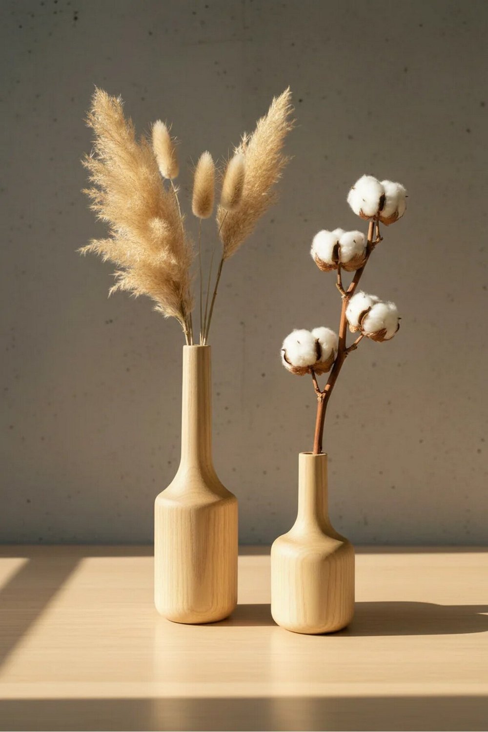 ( VZ 3 ) 2li El Yapımı Doğal Ahşap Vazo Şamdan Mumluk 25x16 cm Modern Dekoratif İskandinav Masif Mumluk