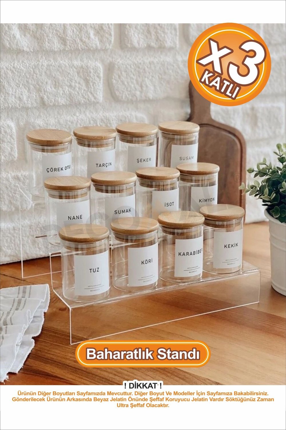 3 Katlı Şeffaf Pleksi Merdiven Stand Baharatlık Standı Kozmetik Standı Organizeri Düzenleyici