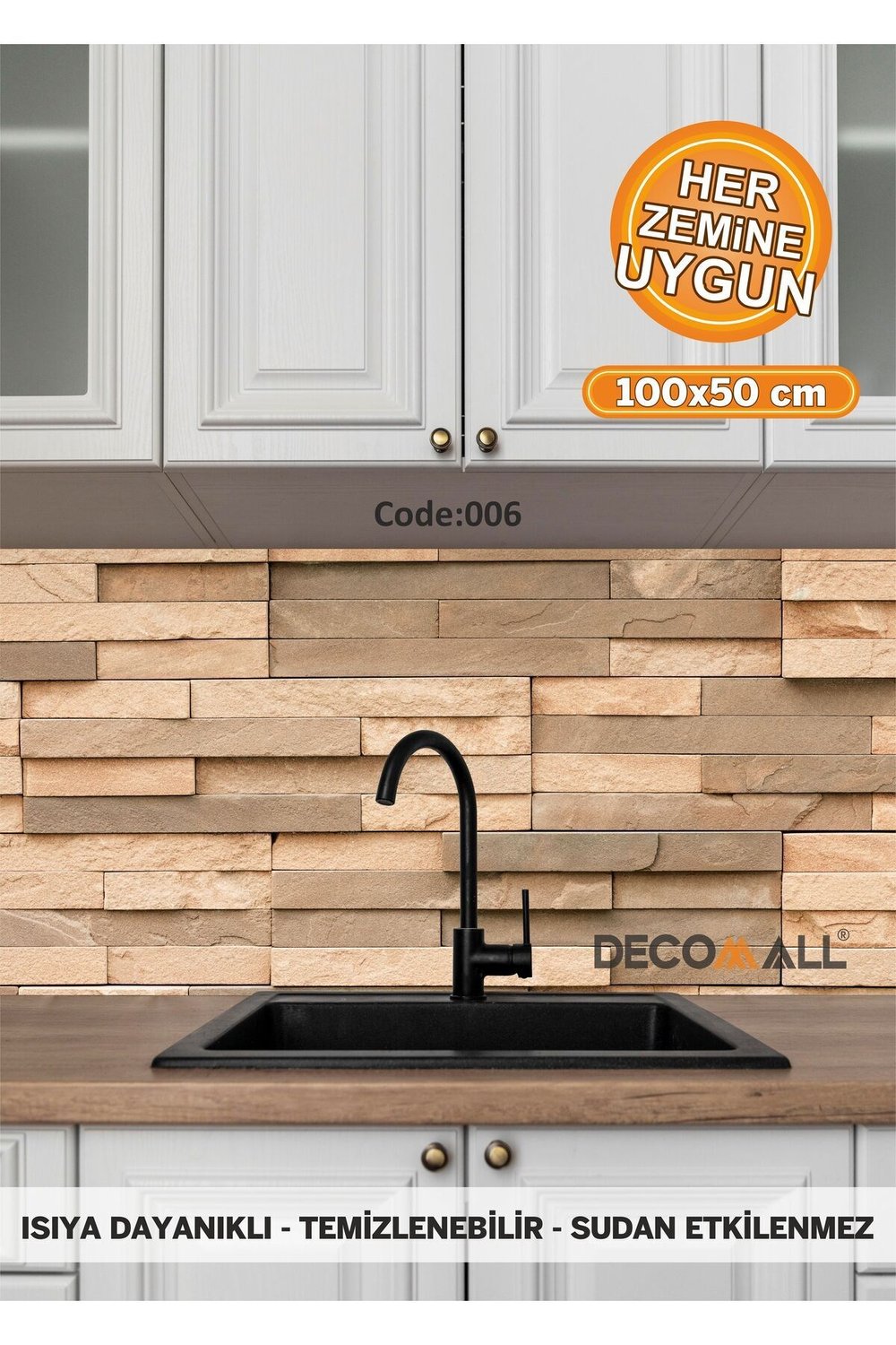 6 Code YAPIŞKANLI DESENLİ FOLYO DUVAR DOLAP MUTFAK TEZGAH ARASI FOLYO KAPLAMA(50x100cm)