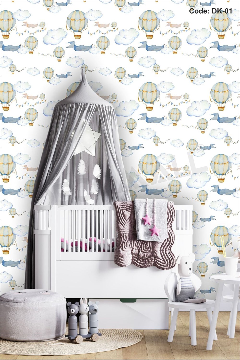 ÇDK-1 Balon Desenli Bebek Çocuk Odası Duvar Kağıdı Kendinden Yapışkanlı 50 cm x 10 m Tek Parça