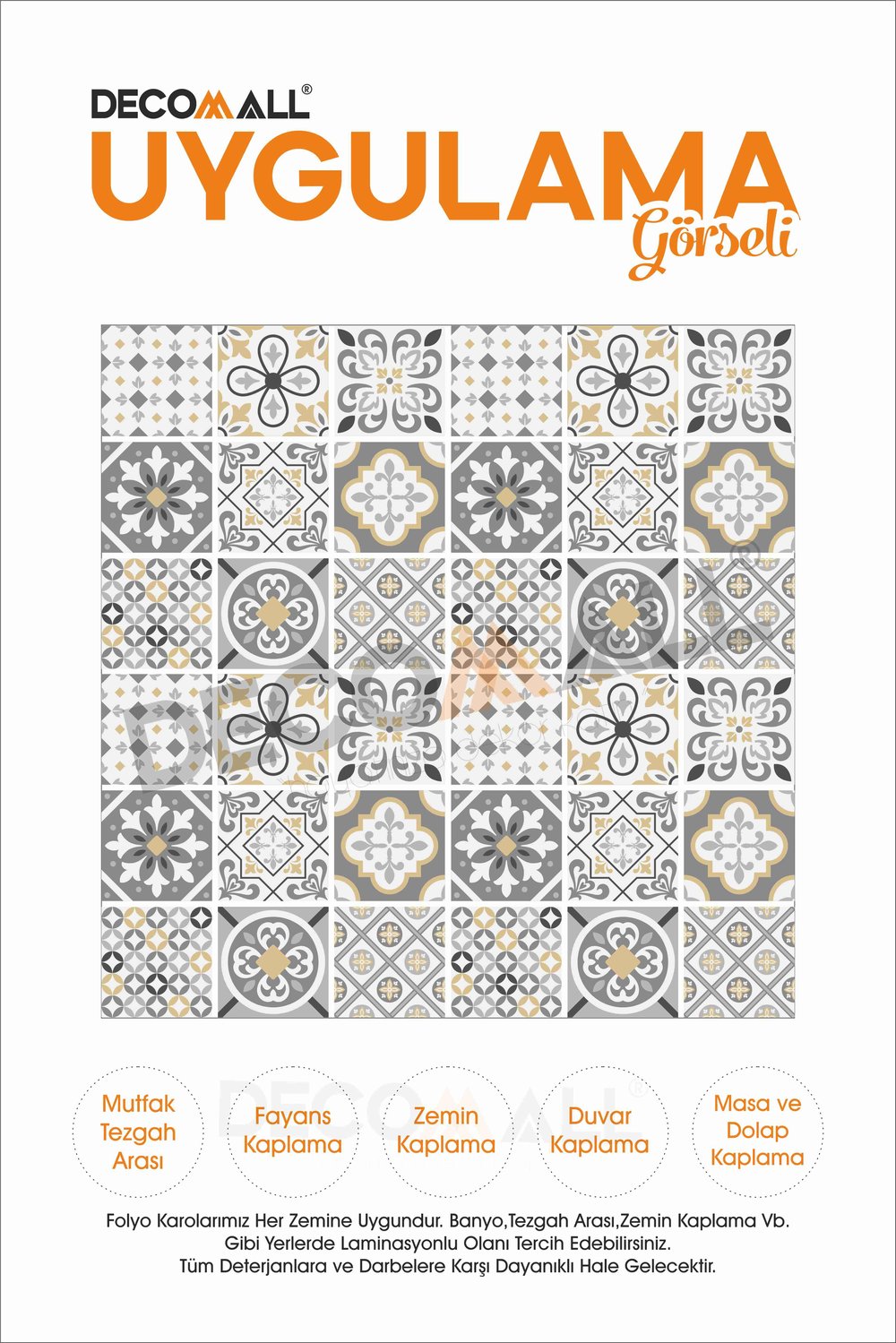 CodeK-11 Kendinden Yapışkanlı FOLYO KARO Suya Dayanıklı Mutfak Banyo Zemin Kaplama 30x30 Cm(4 ADET)