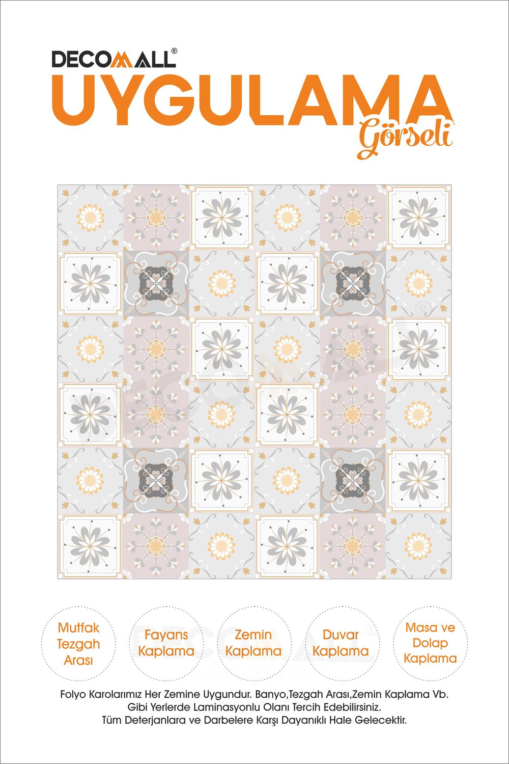 CodeK-3 Kendinden Yapışkanlı FOLYO KARO Suya Dayanıklı Mutfak Banyo Zemin Kaplama 30x30 Cm(4 ADET)