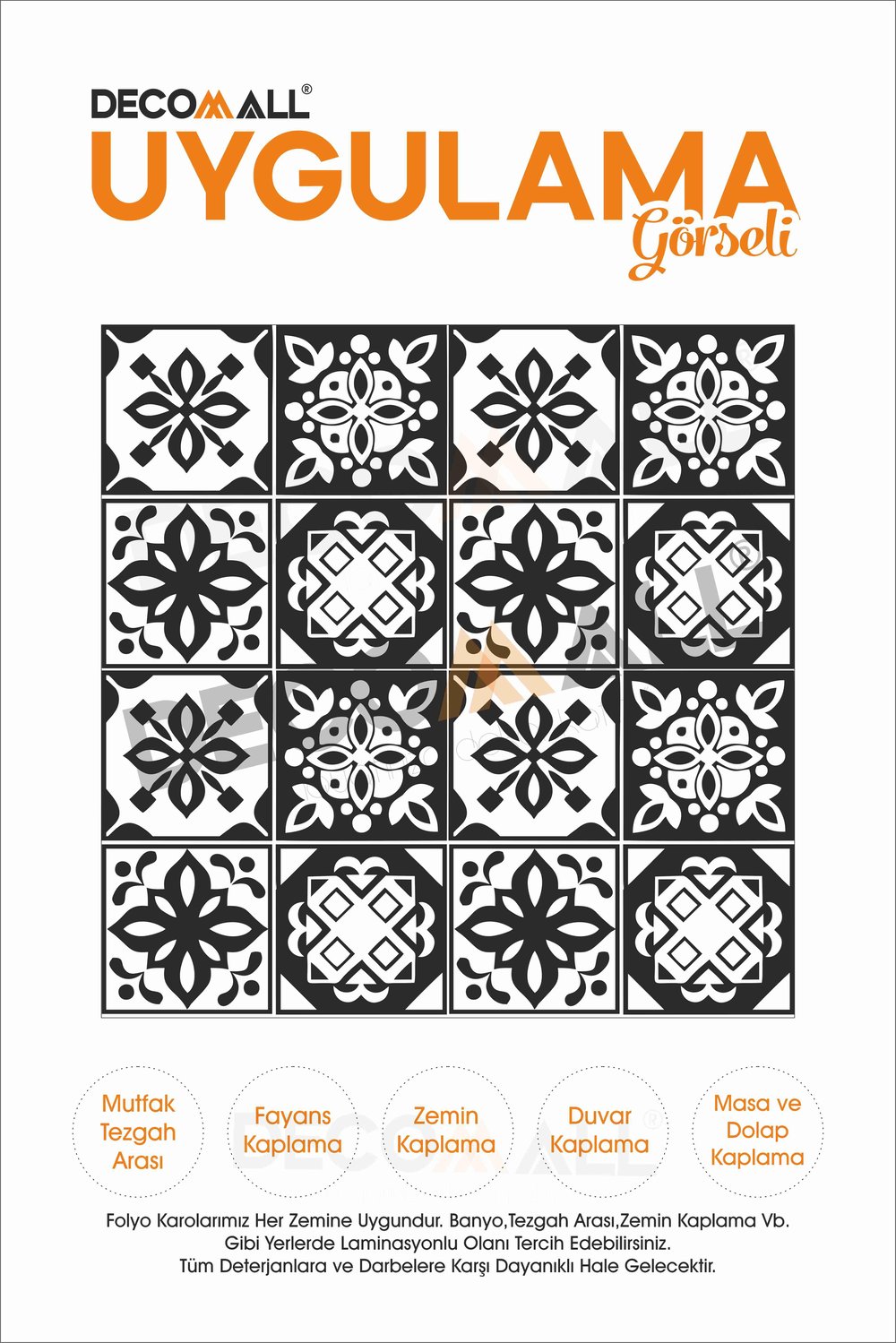 CodeK-8 Kendinden Yapışkanlı FOLYO KARO Suya Dayanıklı Mutfak Banyo Zemin Kaplama 30x30 Cm(4 ADET)