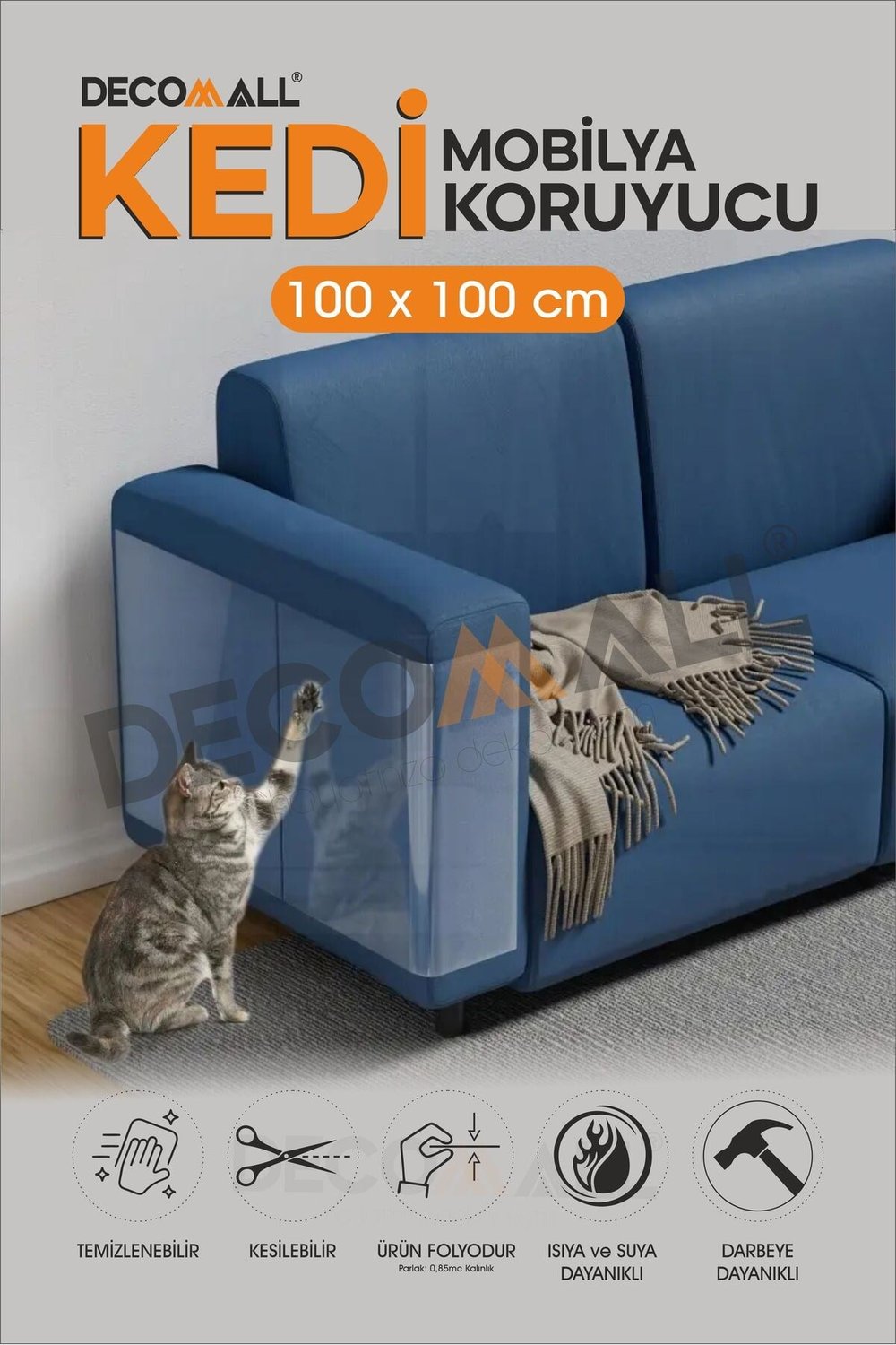 DD 100 x 100 cm Kedi Koltuk Tırmalama Koruyucu Şeffaf Yapışkanlı Mobilya Tırmalama Önleyici Koruma