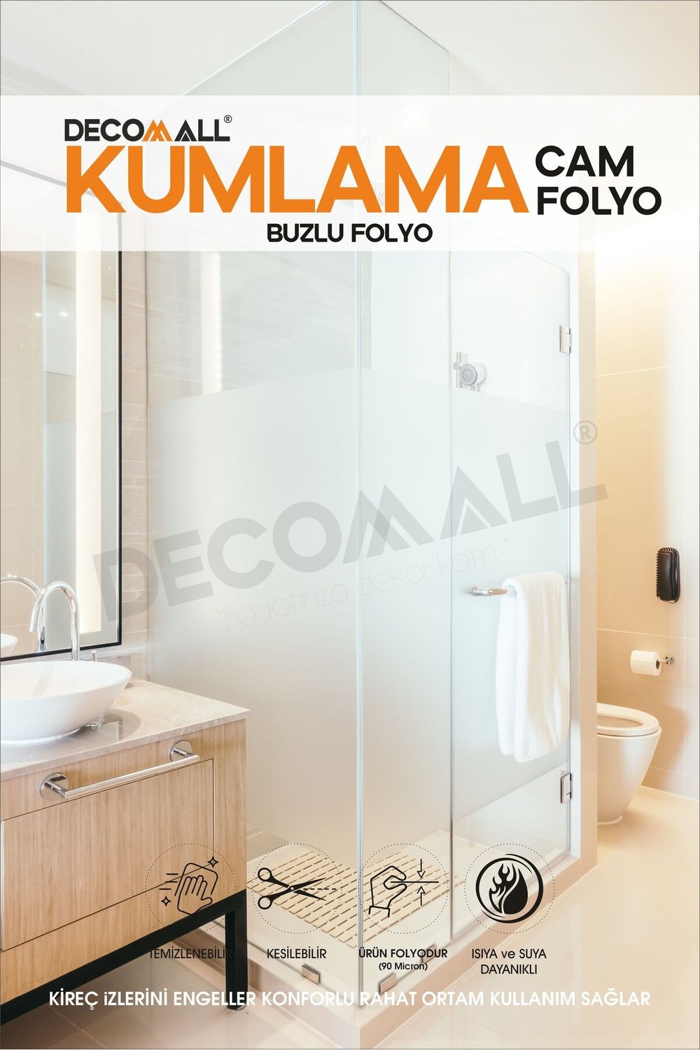 Dd Cam Kumlama Folyosu Buzlu Cam Kendinden Yapışkanlı 1.Kalite Suya Dayanıklı Buzlu Film 120x200 cm