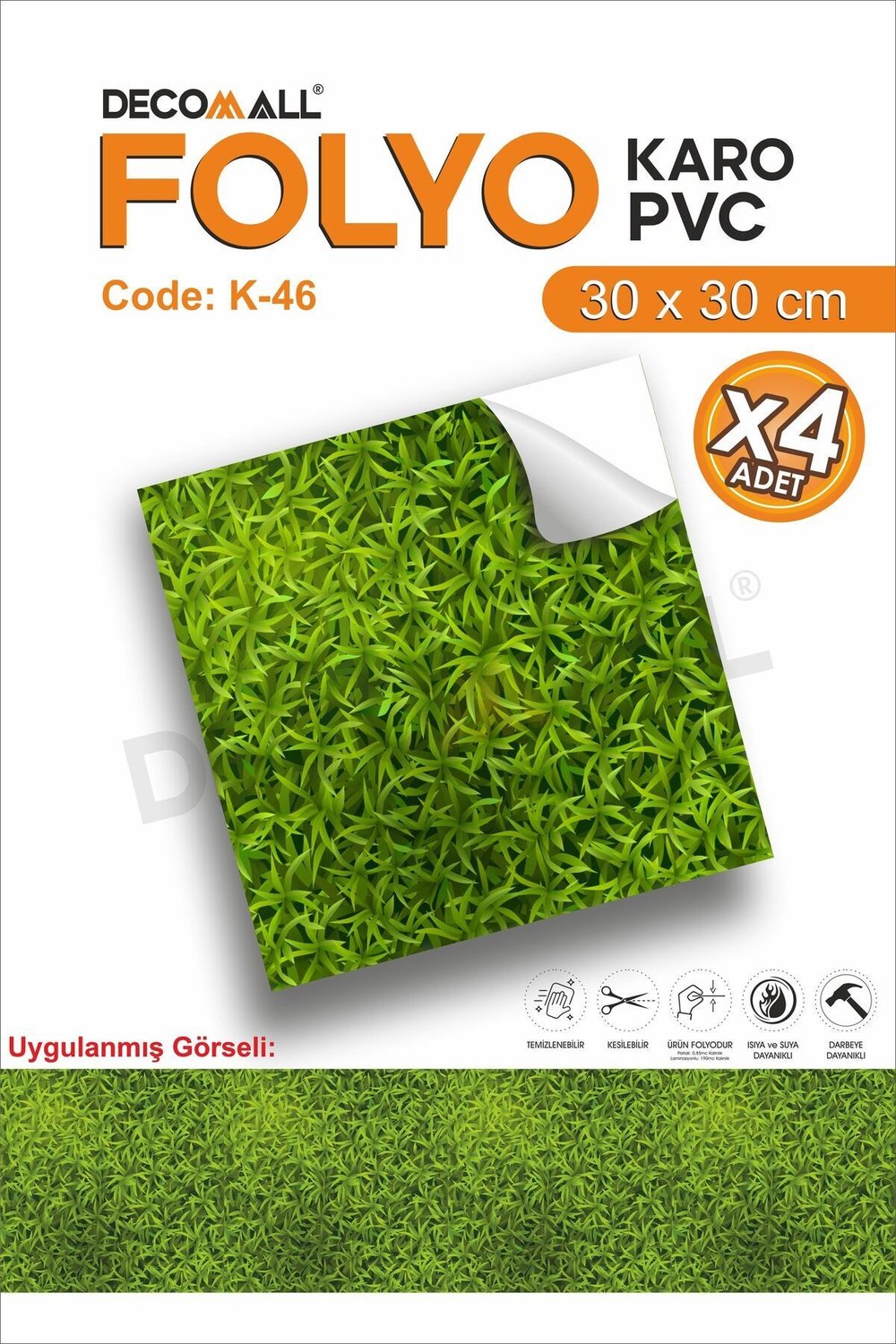 K-46 Kendinden Yapışkanlı FOLYO Suya Dayanıklı Mutfak Banyo Zemin Kaplama 30x30cm (Laminasyonlu)
