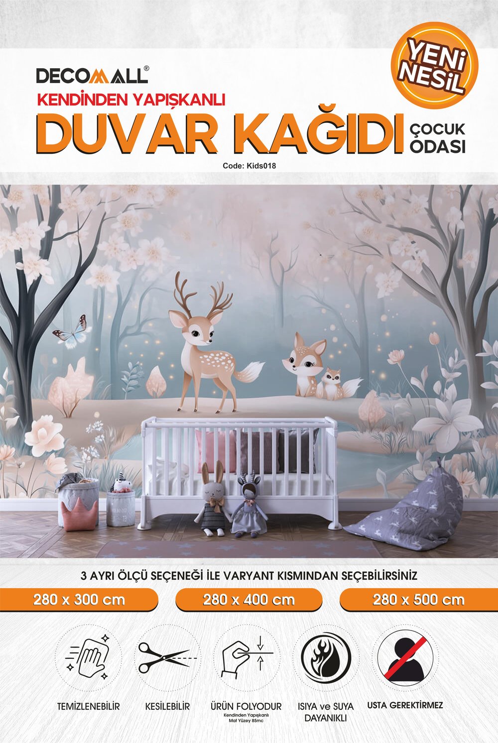 kids018 Yeni Nesil Kendinden Yapışkanlı Çocuk Odası Duvar Kağıdı Duvar Posteri Yapışkanlı 
