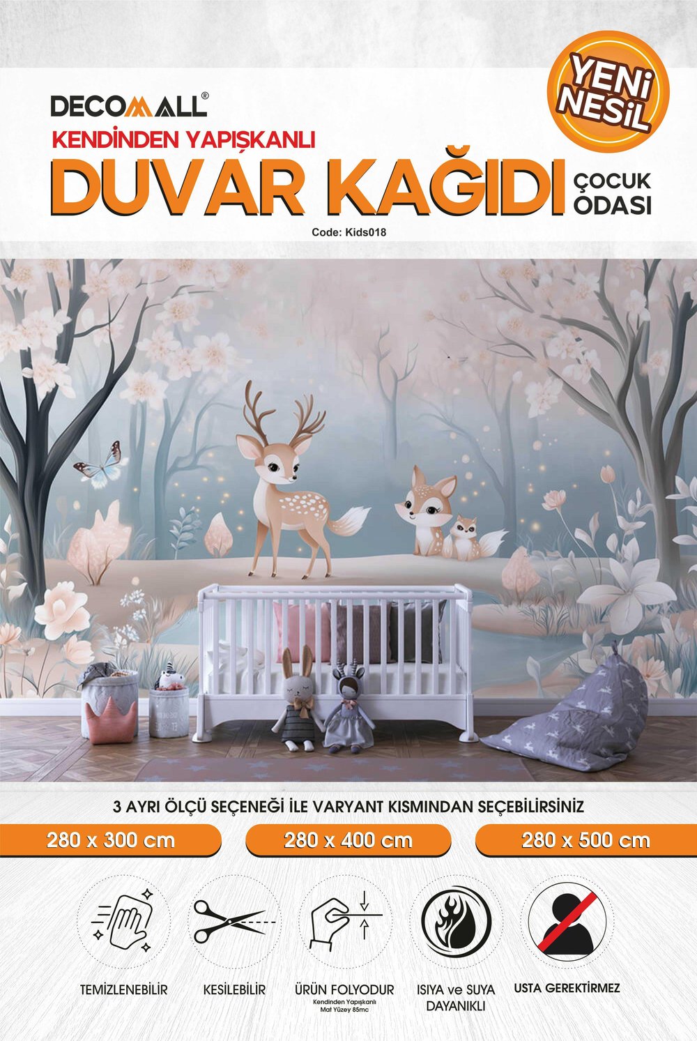kids018 Yeni Nesil Kendinden Yapışkanlı Çocuk Odası Duvar Kağıdı Duvar Posteri Yapışkanlı 