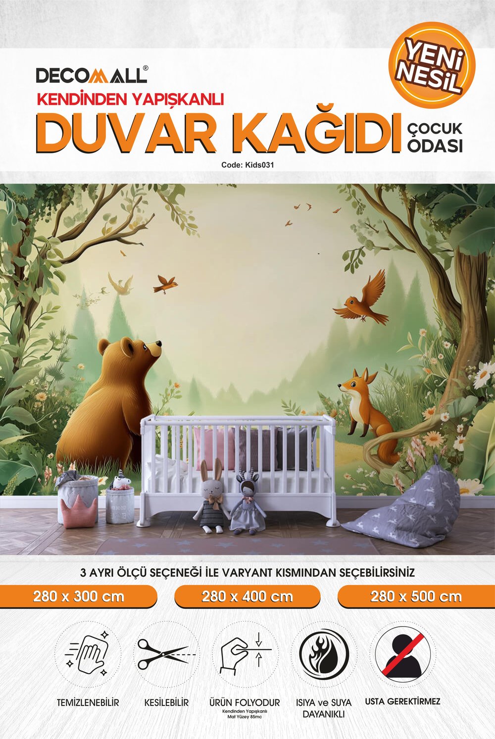 kids031 Yeni Nesil Kendinden Yapışkanlı Çocuk Odası Duvar Kağıdı Duvar Posteri Yapışkanlı 
