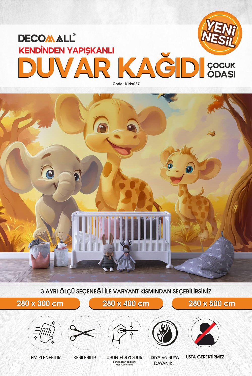 kids037 Yeni Nesil Kendinden Yapışkanlı Çocuk Odası Duvar Kağıdı Duvar Posteri Yapışkanlı 