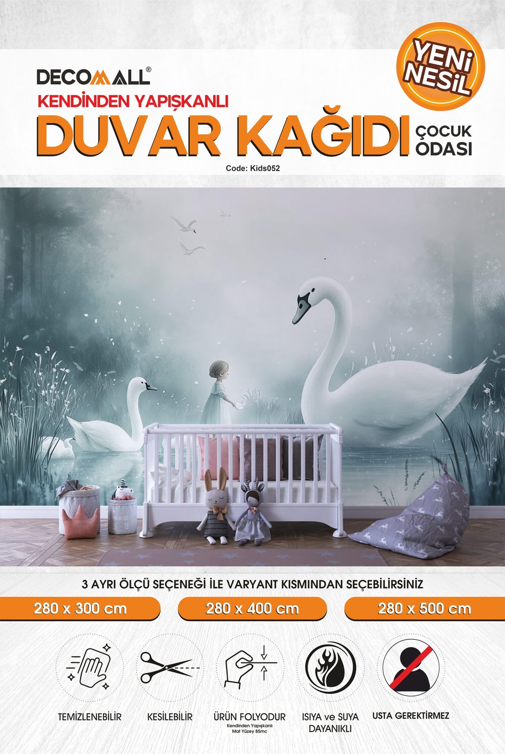 kids052 Yeni Nesil Kendinden Yapışkanlı Çocuk Odası Duvar Kağıdı Duvar Posteri Yapışkanlı 