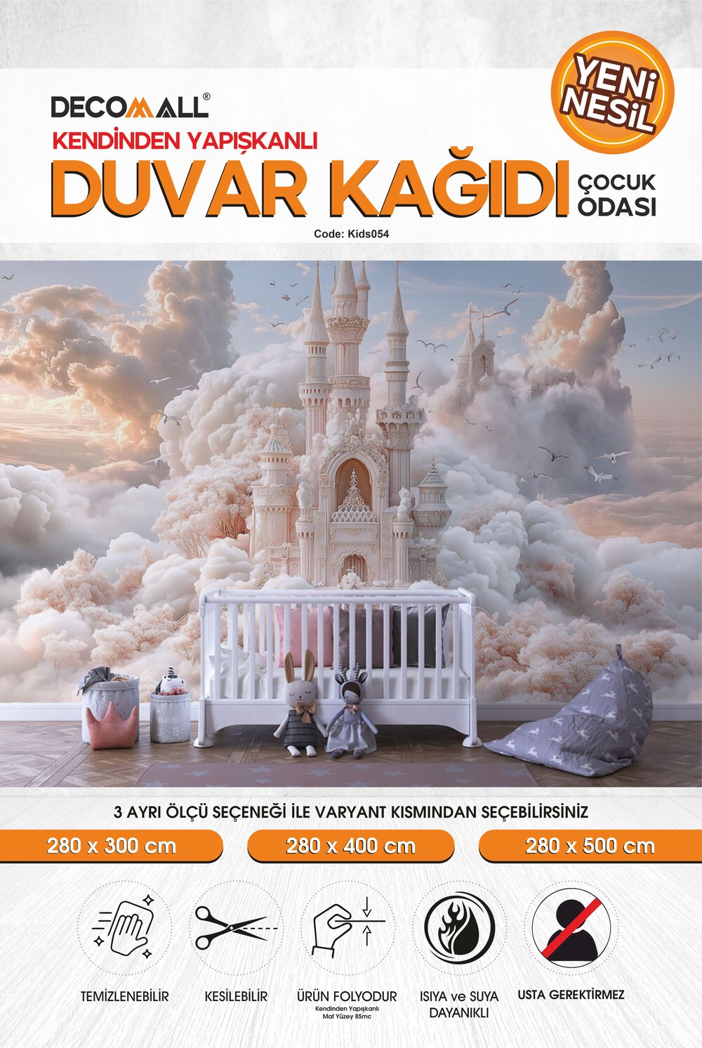 kids054 Yeni Nesil Kendinden Yapışkanlı Çocuk Odası Duvar Kağıdı Duvar Posteri Yapışkanlı 