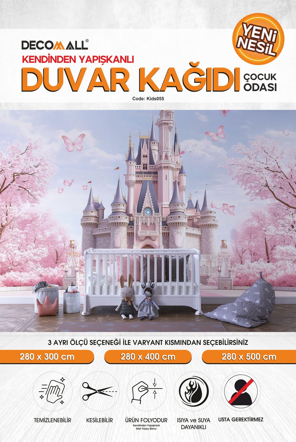 kids055 Yeni Nesil Kendinden Yapışkanlı Çocuk Odası Duvar Kağıdı Duvar Posteri Yapışkanlı 