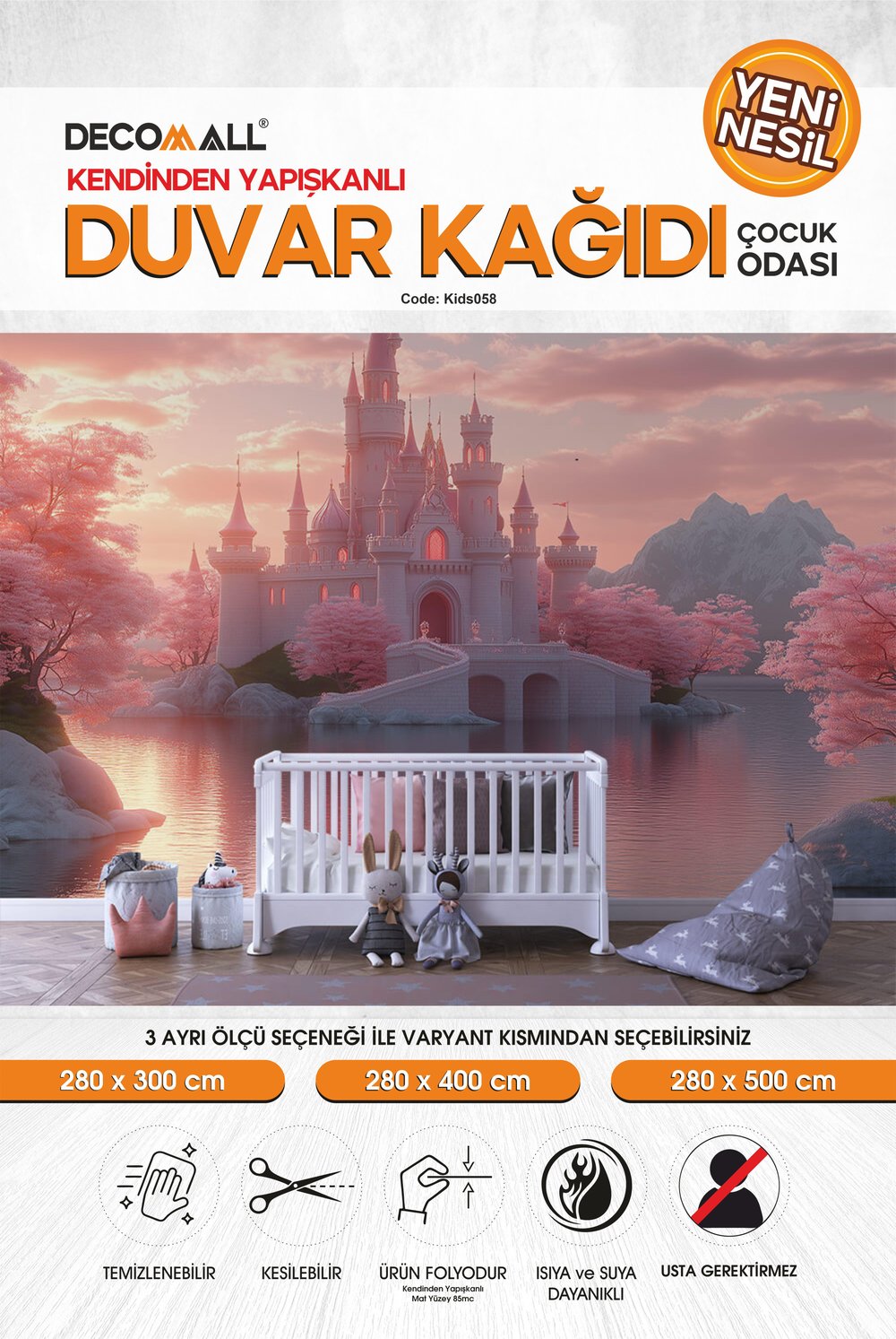 kids058 Yeni Nesil Kendinden Yapışkanlı Çocuk Odası Duvar Kağıdı Duvar Posteri Yapışkanlı 