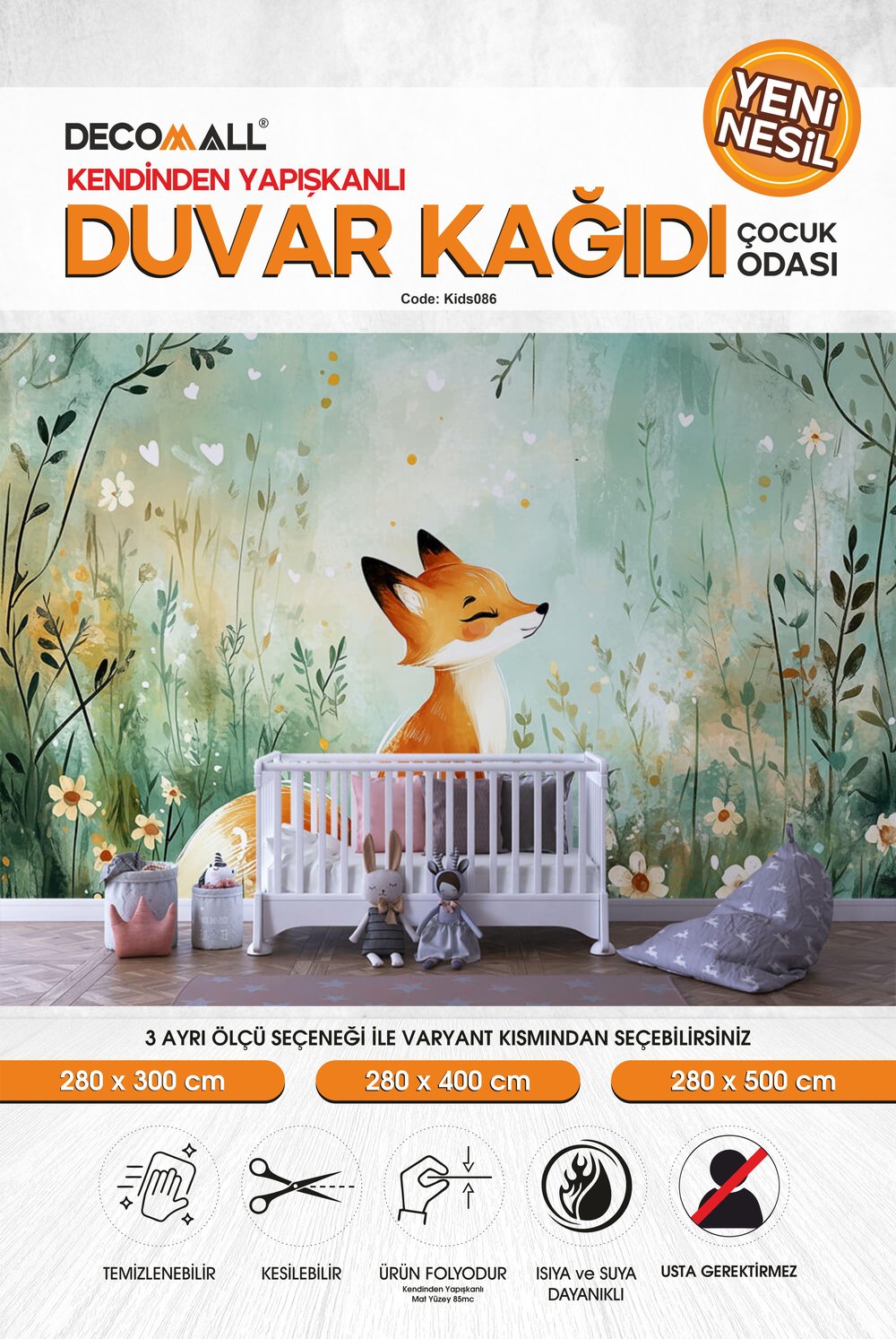 kids086 Yeni Nesil Kendinden Yapışkanlı Çocuk Odası Duvar Kağıdı Duvar Posteri Yapışkanlı 