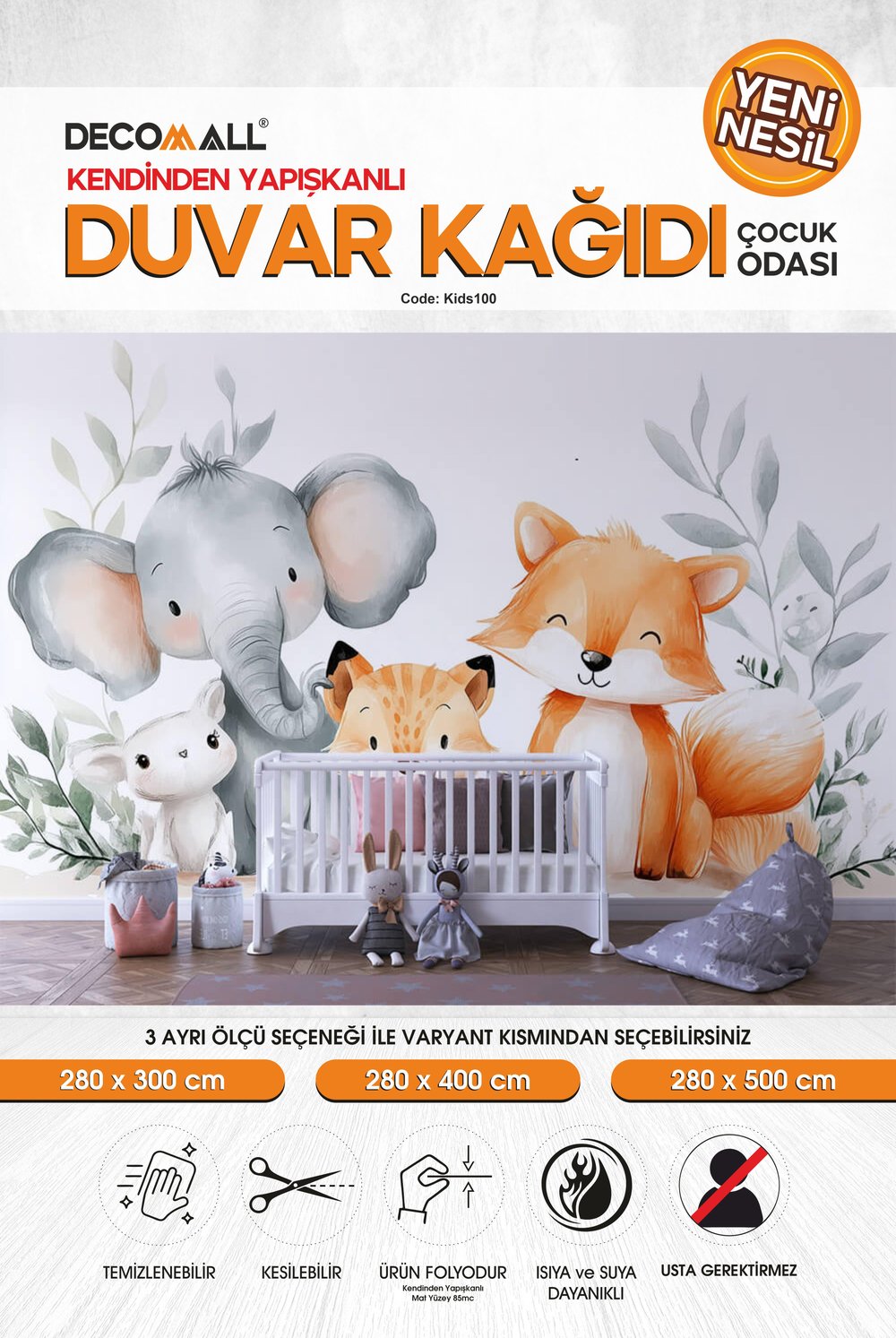kids100 Yeni Nesil Kendinden Yapışkanlı Çocuk Odası Duvar Kağıdı Duvar Posteri Yapışkanlı 
