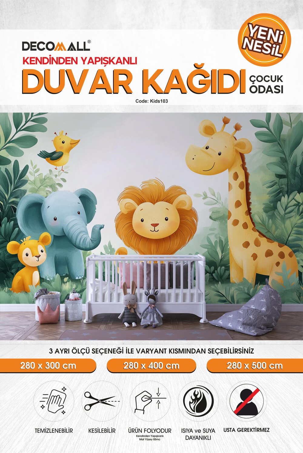 kids103 Yeni Nesil Kendinden Yapışkanlı Çocuk Odası Duvar Kağıdı Duvar Posteri Yapışkanlı 