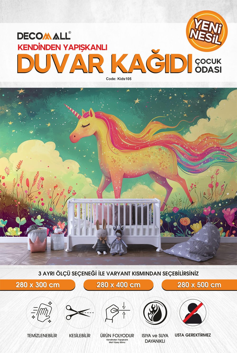 kids105 Yeni Nesil Kendinden Yapışkanlı Çocuk Odası Duvar Kağıdı Duvar Posteri Yapışkanlı 