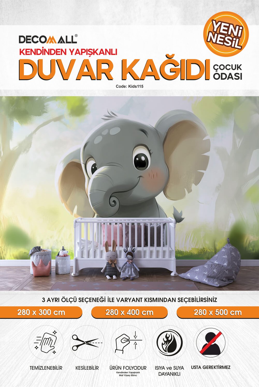 kids115 Yeni Nesil Kendinden Yapışkanlı Çocuk Odası Duvar Kağıdı Duvar Posteri Yapışkanlı 
