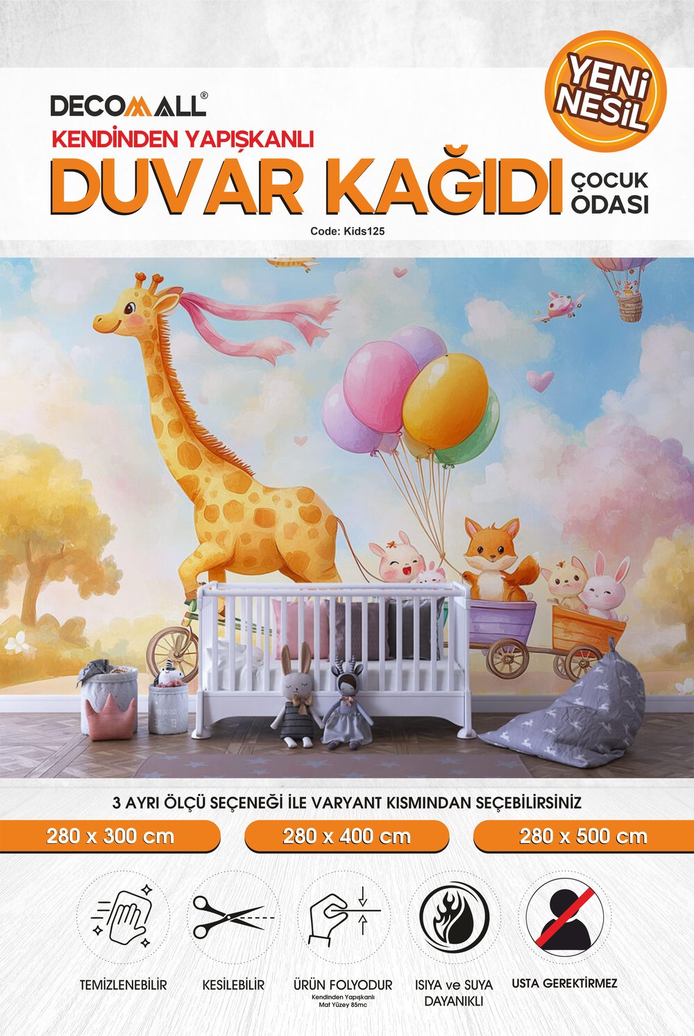 kids125 Yeni Nesil Kendinden Yapışkanlı Çocuk Odası Duvar Kağıdı Duvar Posteri Yapışkanlı 