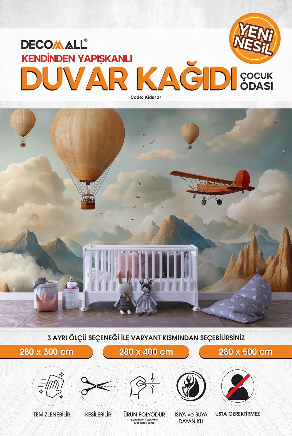 kids131 Yeni Nesil Kendinden Yapışkanlı Çocuk Odası Duvar Kağıdı Duvar Posteri Yapışkanlı 