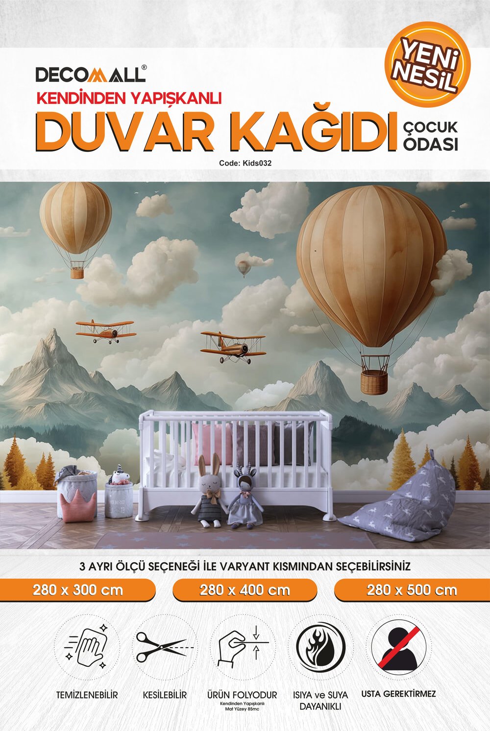 kids132 Yeni Nesil Kendinden Yapışkanlı Çocuk Odası Duvar Kağıdı Duvar Posteri Yapışkanlı 