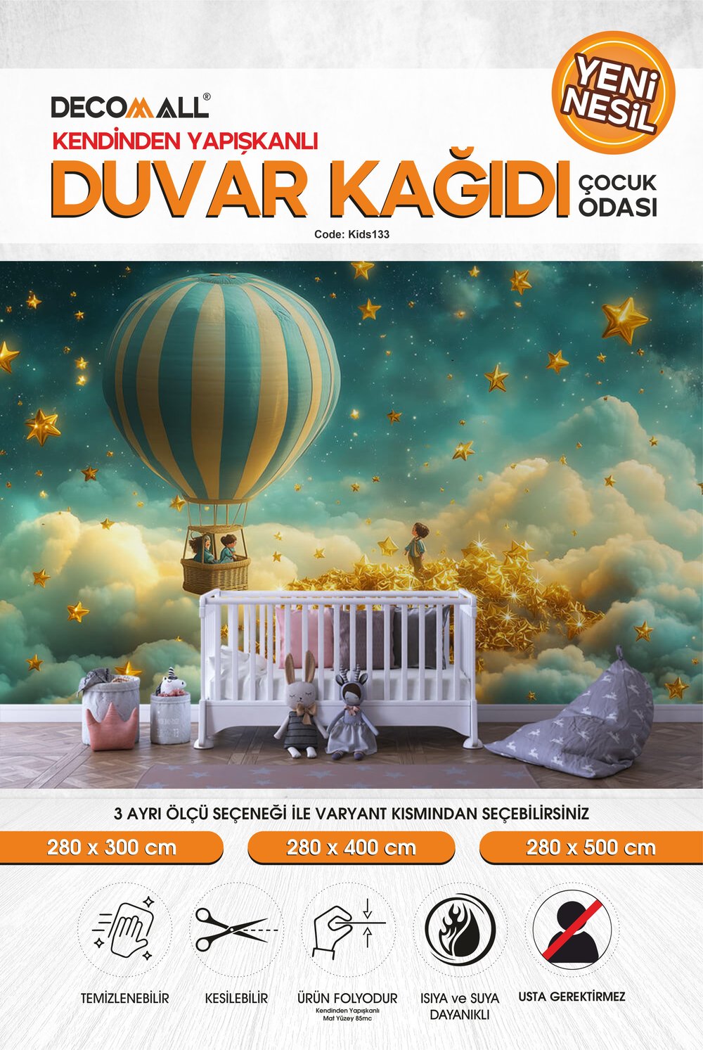 kids133 Yeni Nesil Kendinden Yapışkanlı Çocuk Odası Duvar Kağıdı Duvar Posteri Yapışkanlı 