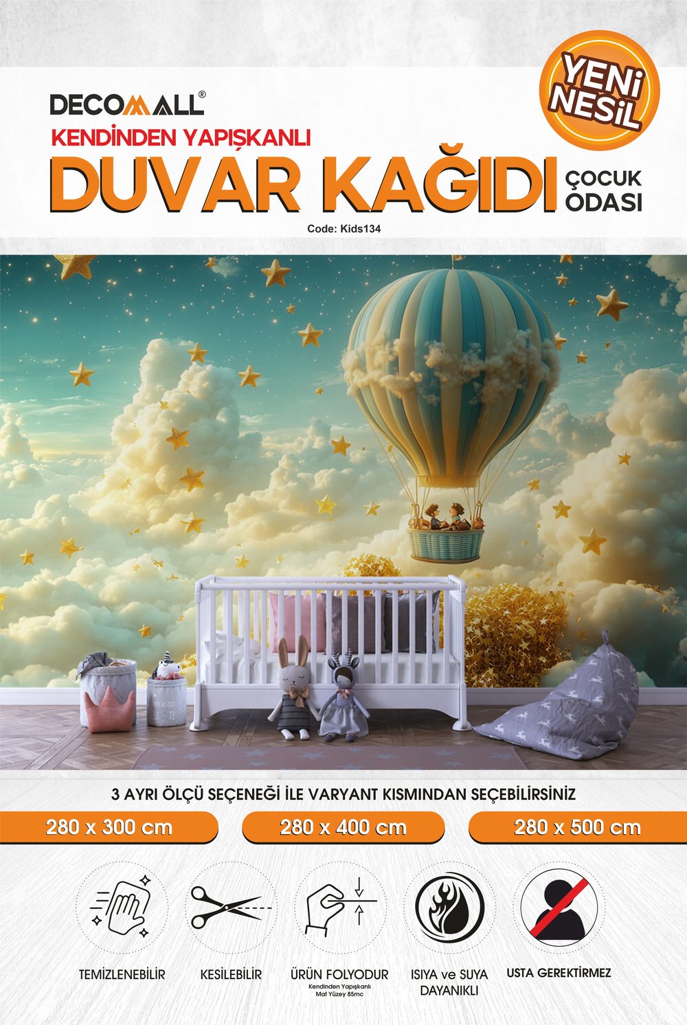 kids134 Yeni Nesil Kendinden Yapışkanlı Çocuk Odası Duvar Kağıdı Duvar Posteri Yapışkanlı 