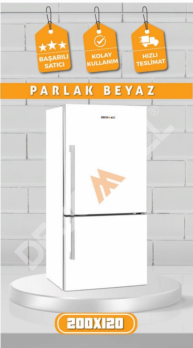 MAT BEYAZ Buzdolabı Beyaz Eşya Zemin Dolap Fayans Kaplama Kendinden Yapışkanlı Folyo (200x100cm)