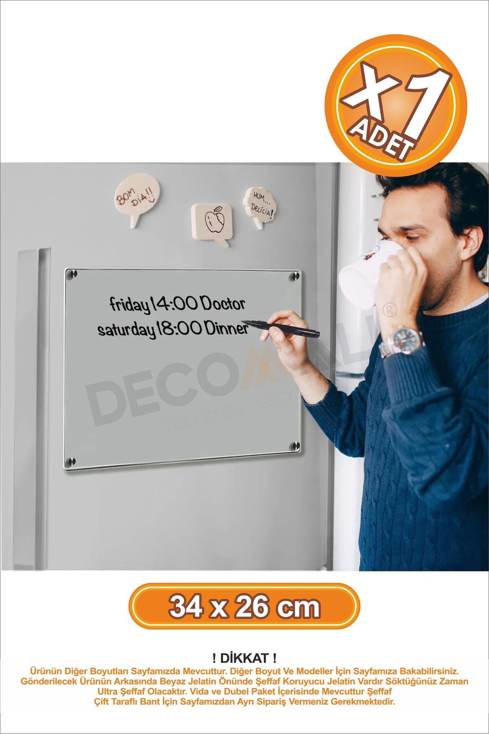 Mıknatıslı Pleksi Buzdolabı Yazı Panosu Yaz Sil Özellikli (Şeffaf 34cm x 26cm)