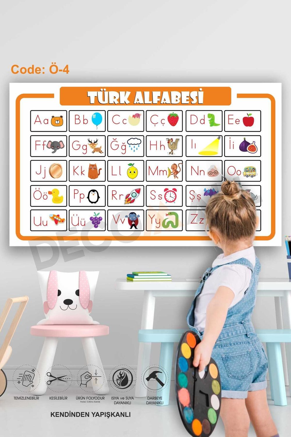 Ö-4 Renkli Alfabe Eğitici Ve Öğretici Çocuk Odası Duvar Sticker Kendinden Yapışkanlı